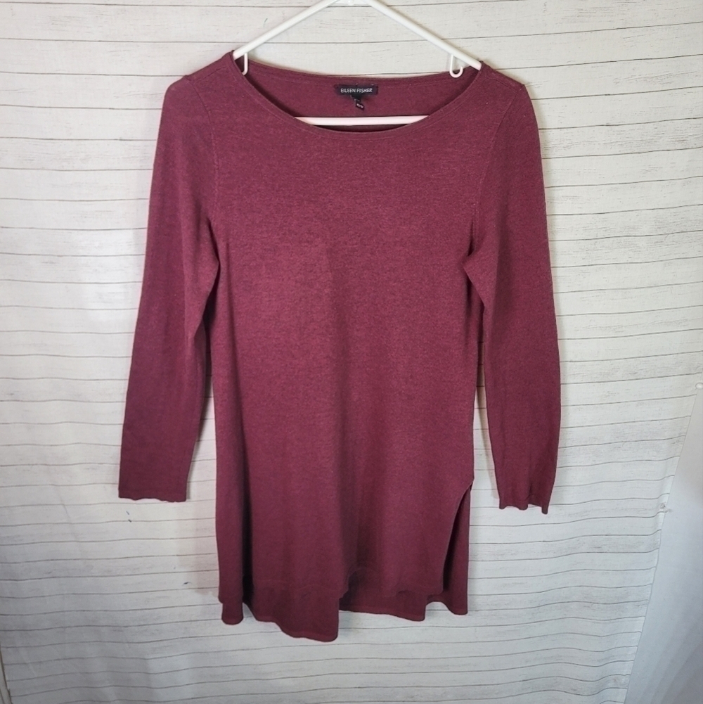 EILEEN FISHER MAROON MERINO WOOL LONG SLEEVE TUNIC, SZ SMALL